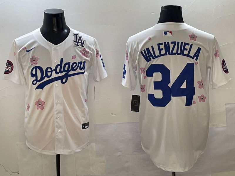 Men Los Angeles Dodgers #34 Valenzuela White Sakura Edition 2025 Nike MLB Jersey style 9->los angeles dodgers->MLB Jersey